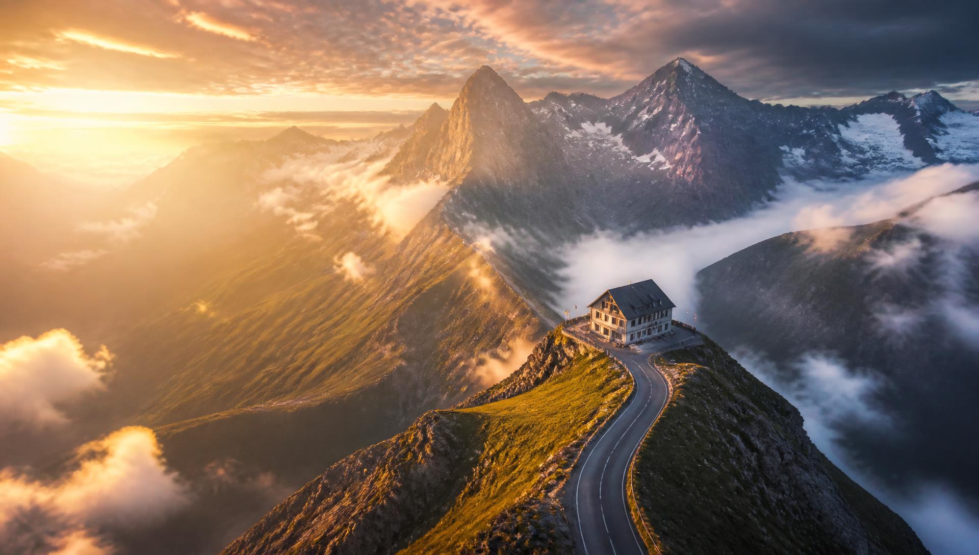 Swiss alpine pass at sunrise